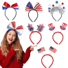 9Pcs Patriotic American Flag Sequined Bow, Stars ribbon Headbands, Uncle Sam Hat