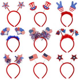 9Pcs Patriotic American Flag Sequined Bow, Stars ribbon Headbands, Uncle Sam Hat (Color: A)