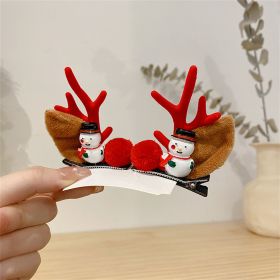 2pcs/Set Kawaii Christmas Elk Ear Hair Clip Women Girl Santa Snowman Hairpin Xmas Party Barrettes For Kids Cosplay Headwear (Color: B)