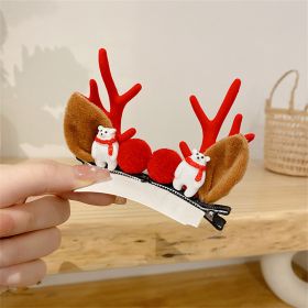 2pcs/Set Kawaii Christmas Elk Ear Hair Clip Women Girl Santa Snowman Hairpin Xmas Party Barrettes For Kids Cosplay Headwear (Color: J)