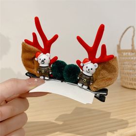 2pcs/Set Kawaii Christmas Elk Ear Hair Clip Women Girl Santa Snowman Hairpin Xmas Party Barrettes For Kids Cosplay Headwear (Color: L)