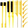 12 pieces Salon-Grade Nylon Teasing Brush Set with Double-Sided Design and Duckbill Clips for Smooth and Controlled Hair Styling