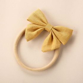 Baby Solid Color 3D Bow Handmade Elastic Headband (Color: Light Yellow, Size/Age: Average Size (0-8Y))