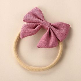 Baby Solid Color 3D Bow Handmade Elastic Headband (Color: Pink, Size/Age: Average Size (0-8Y))