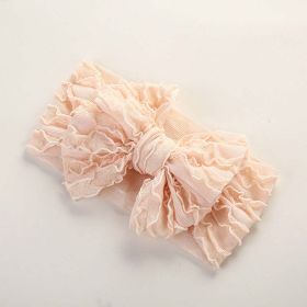 Baby Solid Color Elastic Handmade Big Bow Headband (Color: Apricot, Size/Age: Average Size (0-12Y))