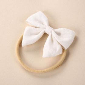 Baby Solid Color 3D Bow Handmade Elastic Headband (Color: White, Size/Age: Average Size (0-8Y))