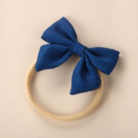 Baby Solid Color 3D Bow Handmade Elastic Headband (Color: Navy Blue (Dark Blue), Size/Age: Average Size (0-8Y))