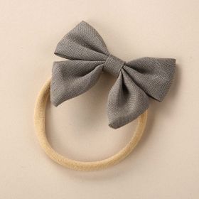 Baby Solid Color 3D Bow Handmade Elastic Headband (Color: Grey, Size/Age: Average Size (0-8Y))