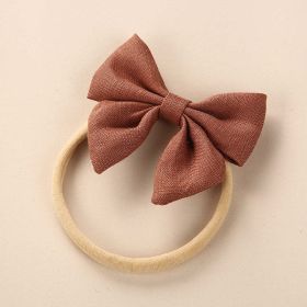 Baby Solid Color 3D Bow Handmade Elastic Headband (Color: Orange, Size/Age: Average Size (0-8Y))