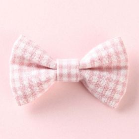 Girls Plaid Pattern Bow Tie Hair Fabric Clips Handmade Accessory (Color: Light Pink, Size/Age: Average Size (0-8Y)