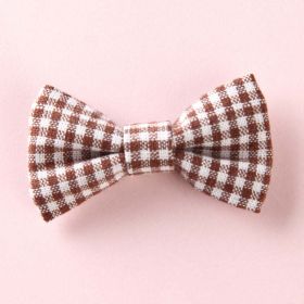 Girls Plaid Pattern Bow Tie Hair Fabric Clips Handmade Accessory (Color: Coffee, Size/Age: Average Size (0-8Y)