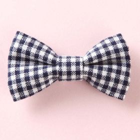 Girls Plaid Pattern Bow Tie Hair Fabric Clips Handmade Accessory (Color: Navy Blue (Dark Blue), Size/Age: Average Size (0-8Y)