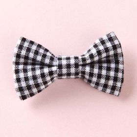 Girls Plaid Pattern Bow Tie Hair Fabric Clips Handmade Accessory (Color: Black, Size/Age: Average Size (0-8Y)