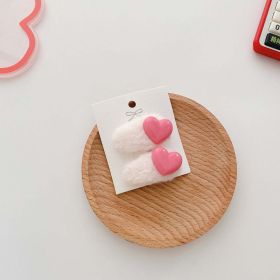 Sweet Girls Candy Color Heart Patched Design Plush Hairpin (Color: White, Size/Age: Average Size (0-12Y))