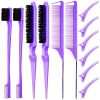 12 pieces Salon-Grade Nylon Teasing Brush Set with Double-Sided Design and Duckbill Clips for Smooth and Controlled Hair Styling